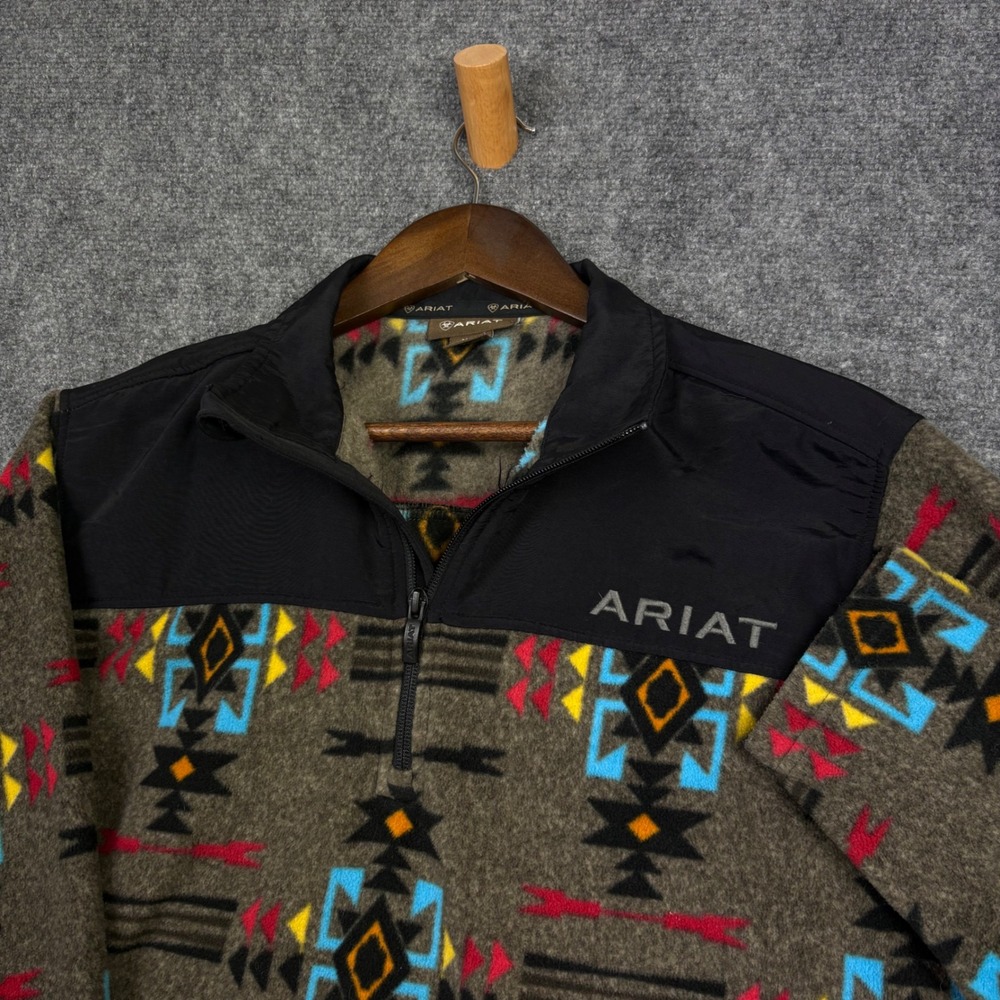 Ariat Fleece Pullover Mens Medium Brown Aztec Southwestern 1/4 Zip Jacket 0617